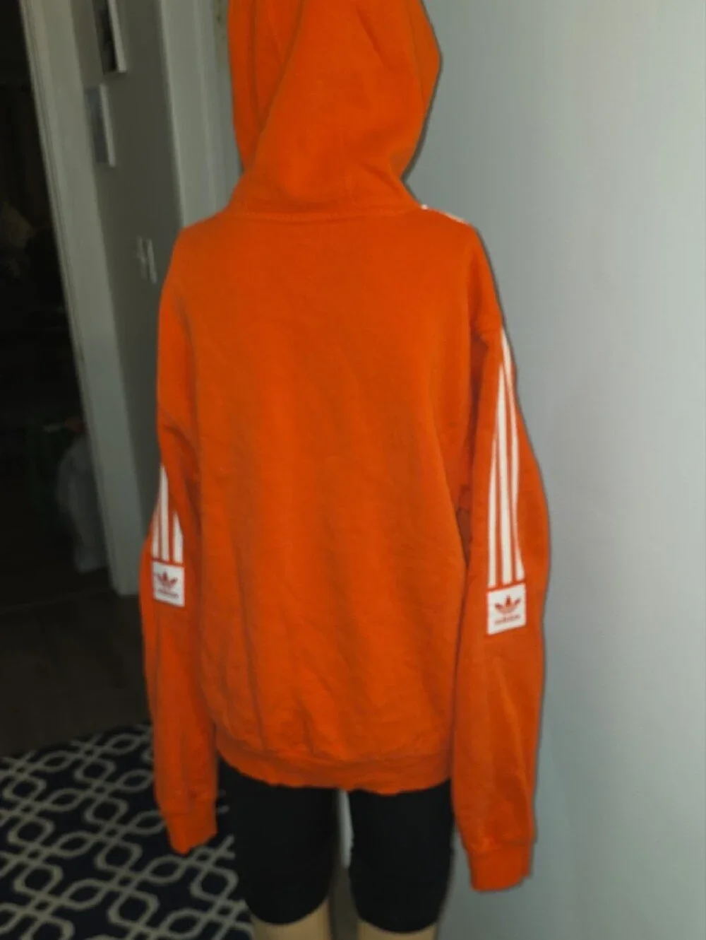 adidas Orange Crewneck Hoodie with White Shoulder Stripes - Picture 7 of 8